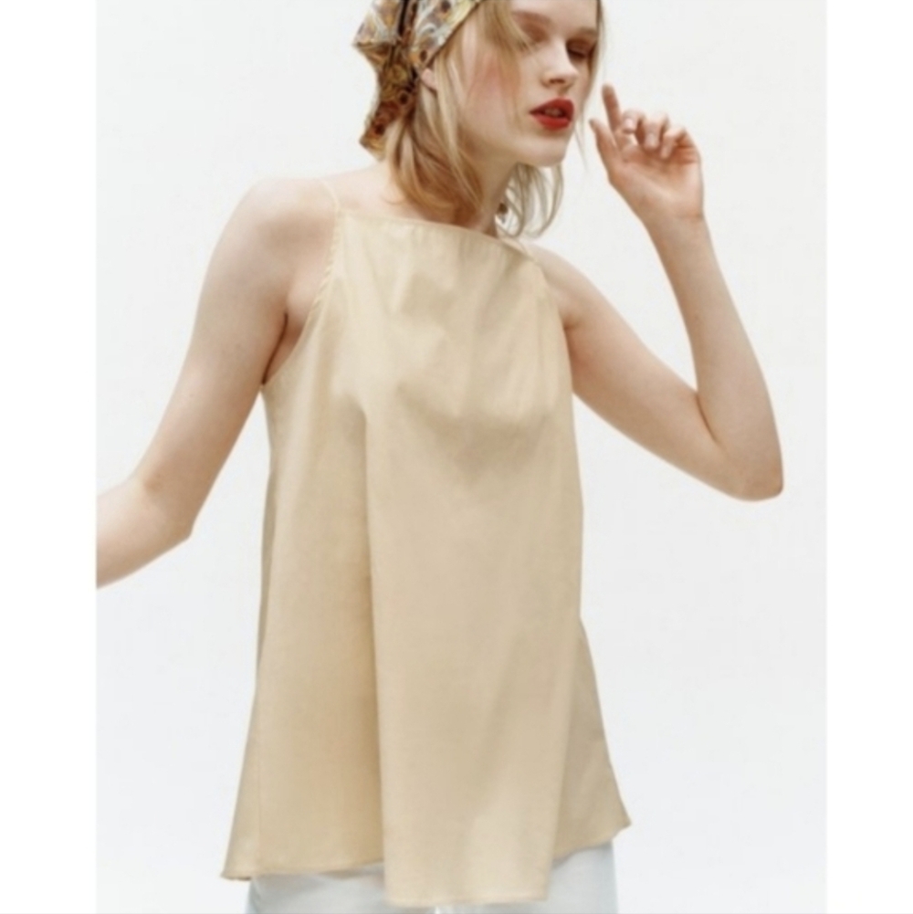 Zara Beige Square-Neck Tank Top